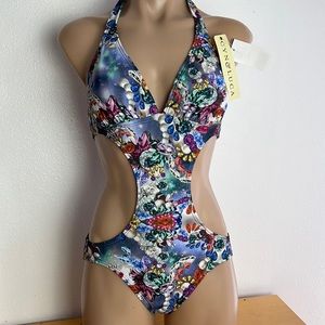 Cyn&Luca One piece swimsuit monokini halter jewels print